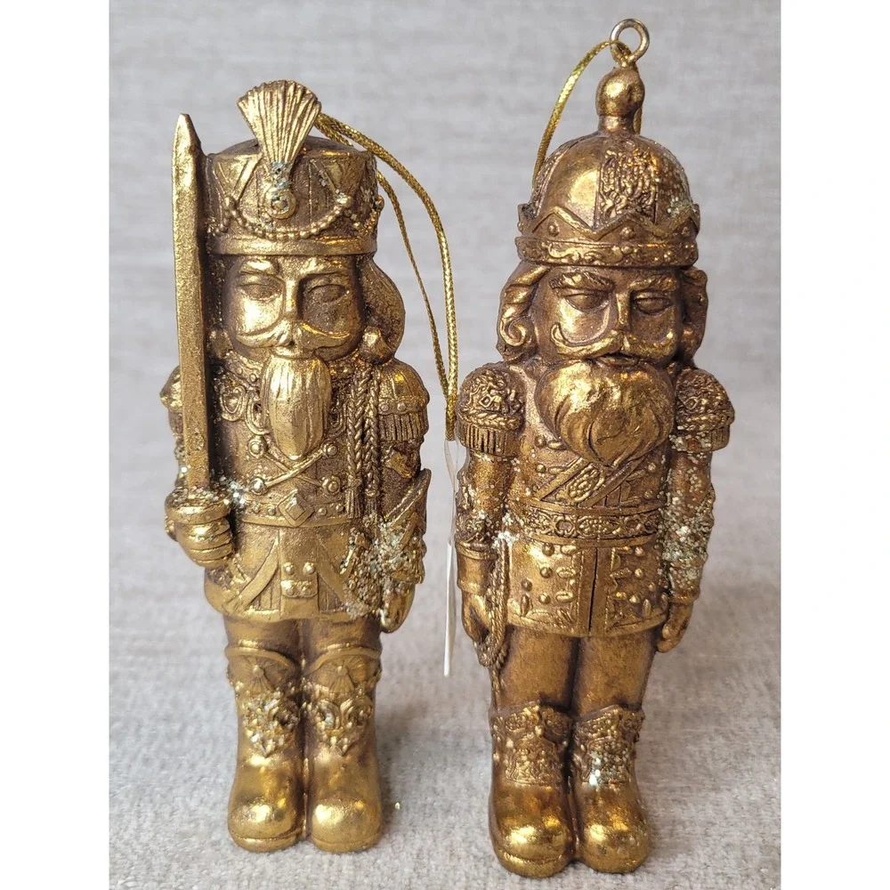 Stein Mart Nutcracker Ornaments Set of 2 Gold Resin Holiday Splendor NEW
